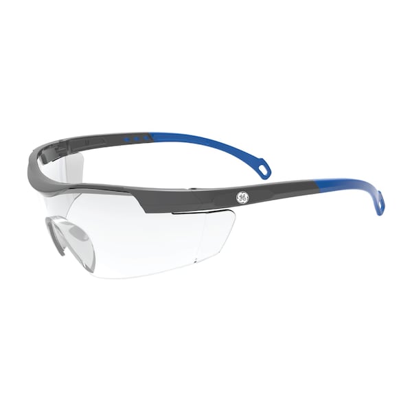 Ge Safety Glasses, Anti-Scratch, Clear Lens, Gray/Blue Frame GE101C - main